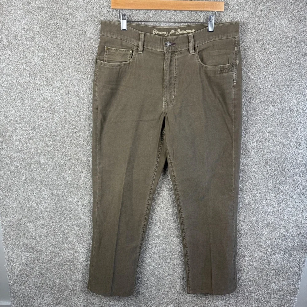 Tommy Bahama Mens 35x29  Classic Fit Pants Brown Olive Fine Wale Cotton